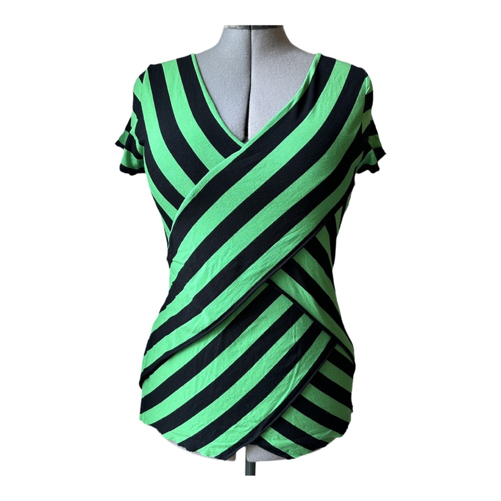 Vince Camuto Green and Black Wrap Blouse